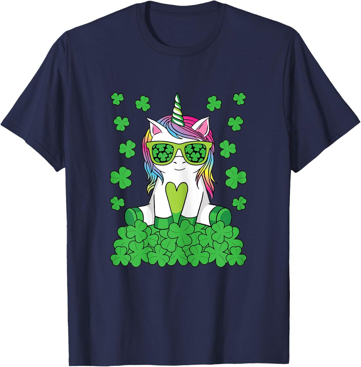 Cute St Patricks Day Unicorn Lepricorn Shamrock Girls Kids T-Shirt - T-Shirt | Navy