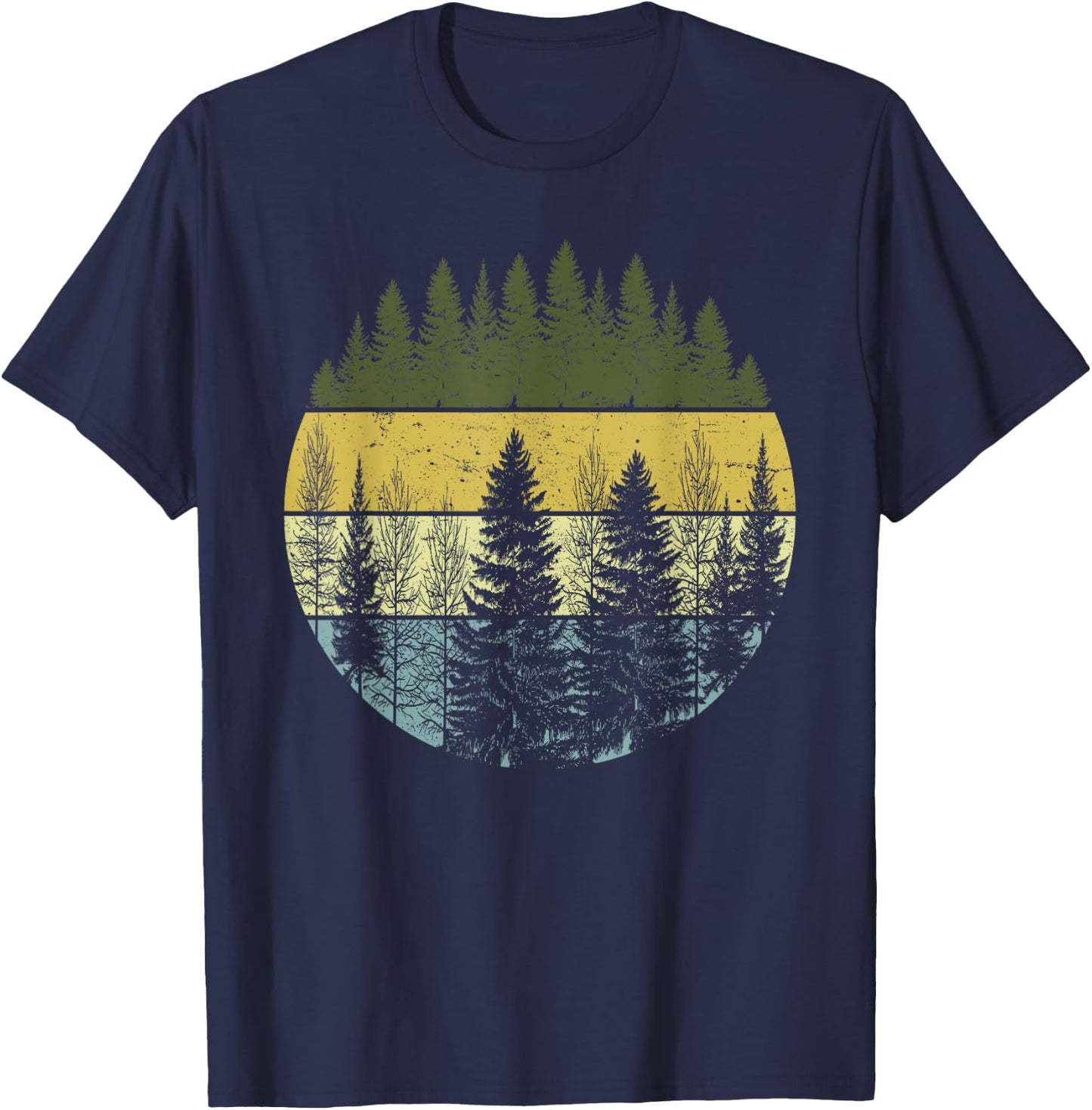 Retro Forest Trees Outdoors Nature Vintage Graphic Apparel T-Shirt - T-Shirt | Navy