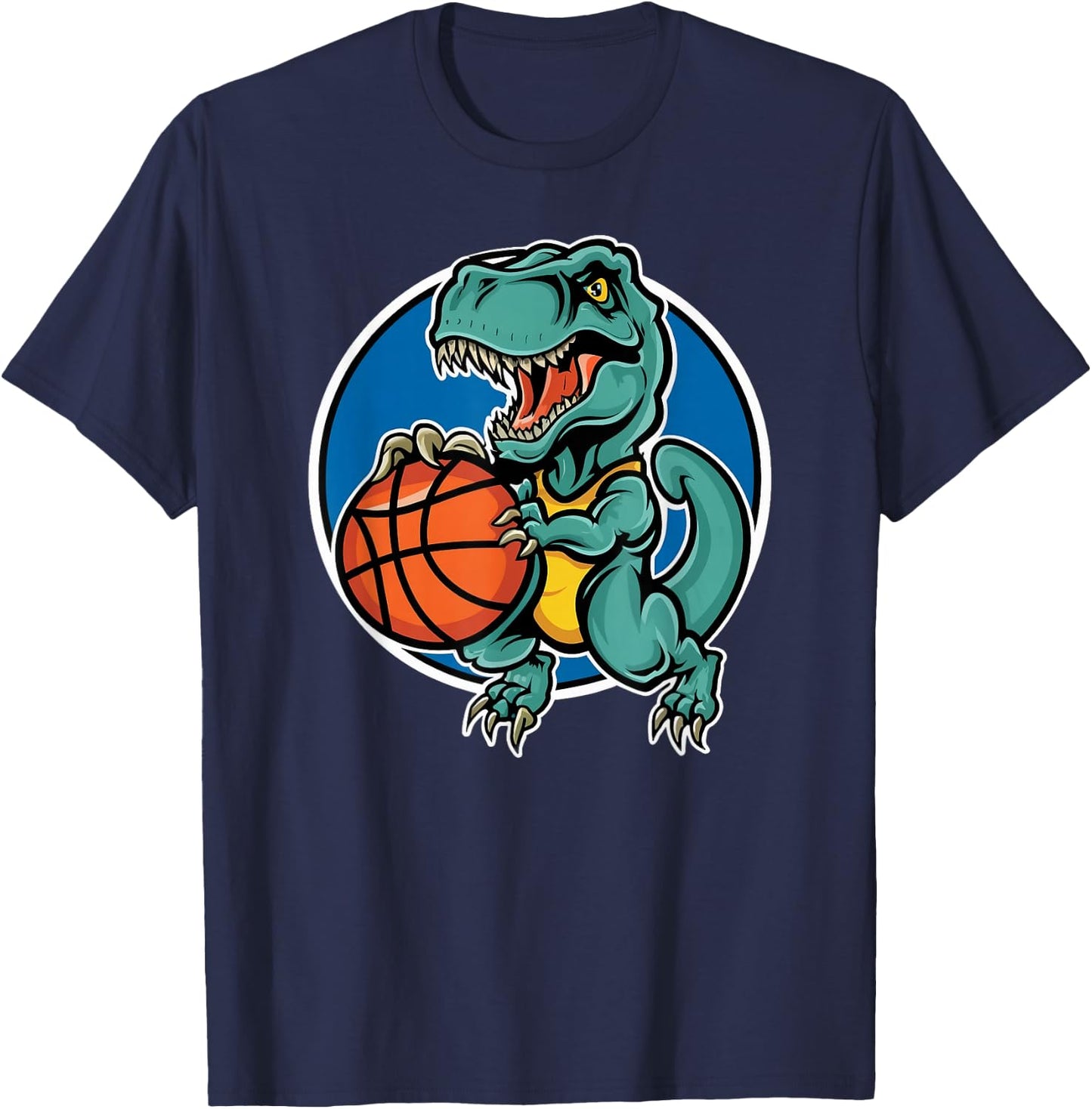 Slam Dunk T Rex Dinosaur Basketball Cartoon T-Shirt - T-Shirt | Navy