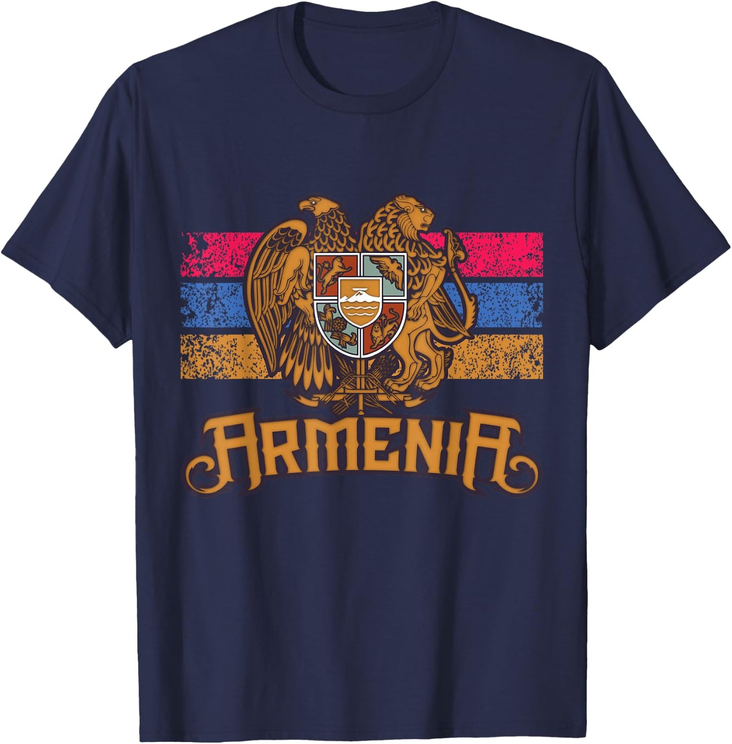 Vintage Armenia Flag Family Crest - Armenian Country Gifts T-Shirt - T-Shirt | Navy