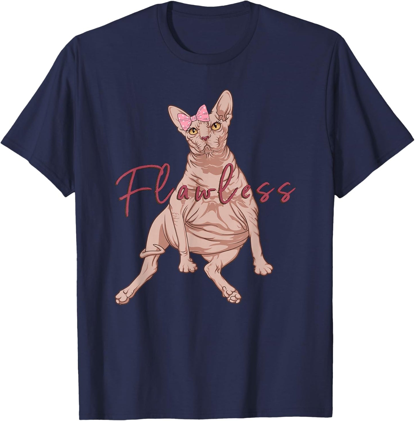 Funny Sphynx Cat Flawless Naked Cat Fat Hairless Cat T-Shirt - T-Shirt | Navy