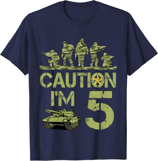 Kids 5th Birthday Military I'm 5 Year Old Soldier Camo 5 Birthday T-Shirt - T-Shirt | Navy