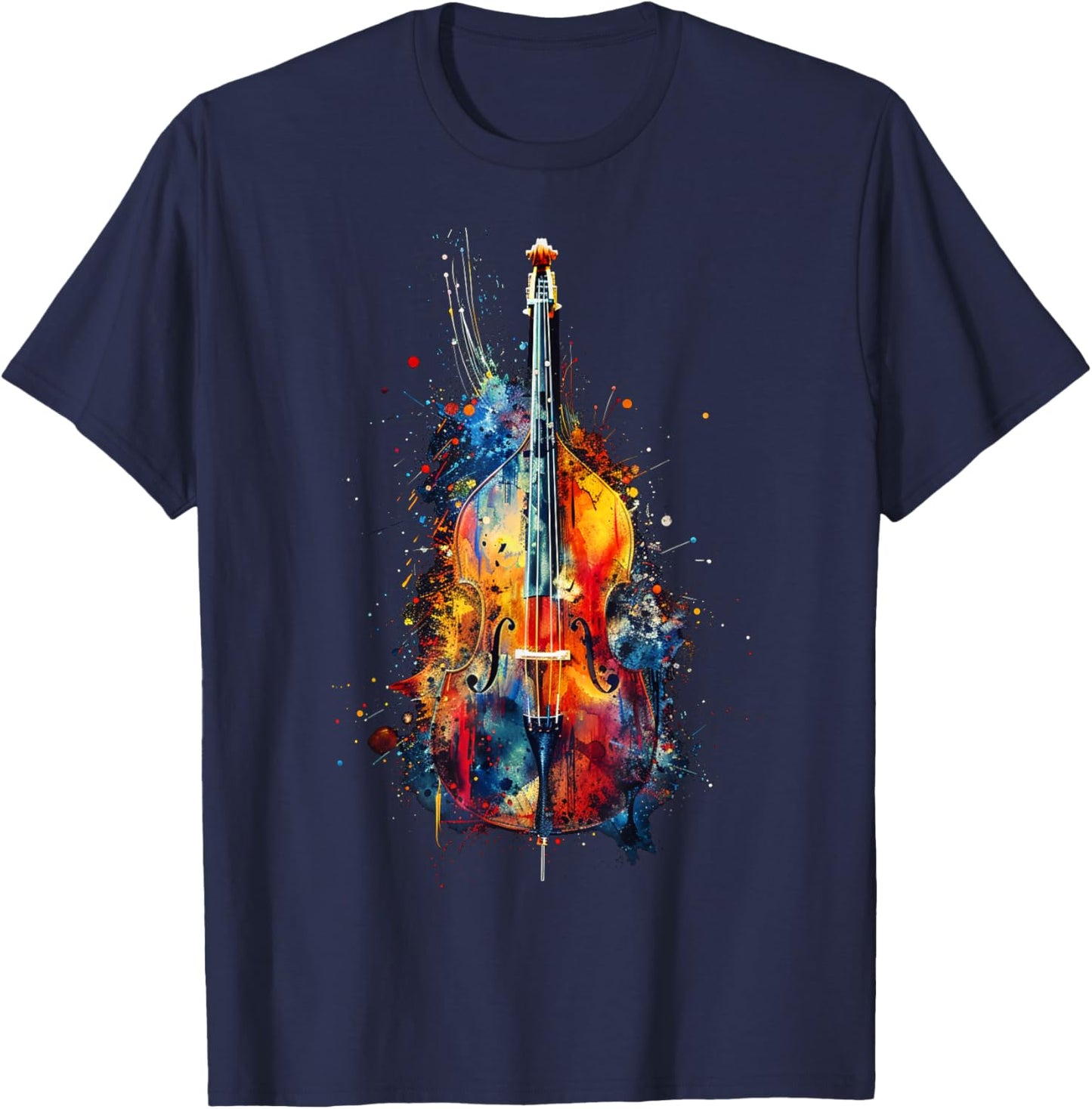 Upright Bass instrument on colorful painted Double Bass T-Shirt - T-Shirt | Navy
