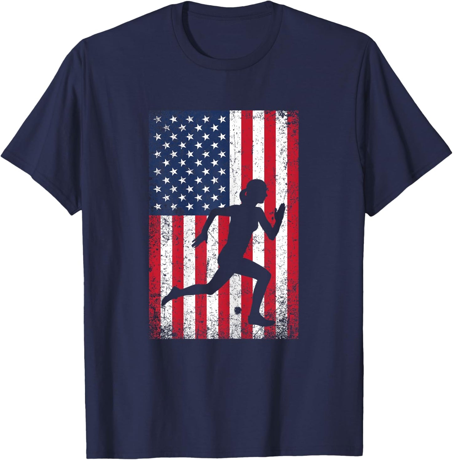 USA American Flag Running 4th of July Runner Patriotic Gift T-Shirt - T-Shirt | Navy