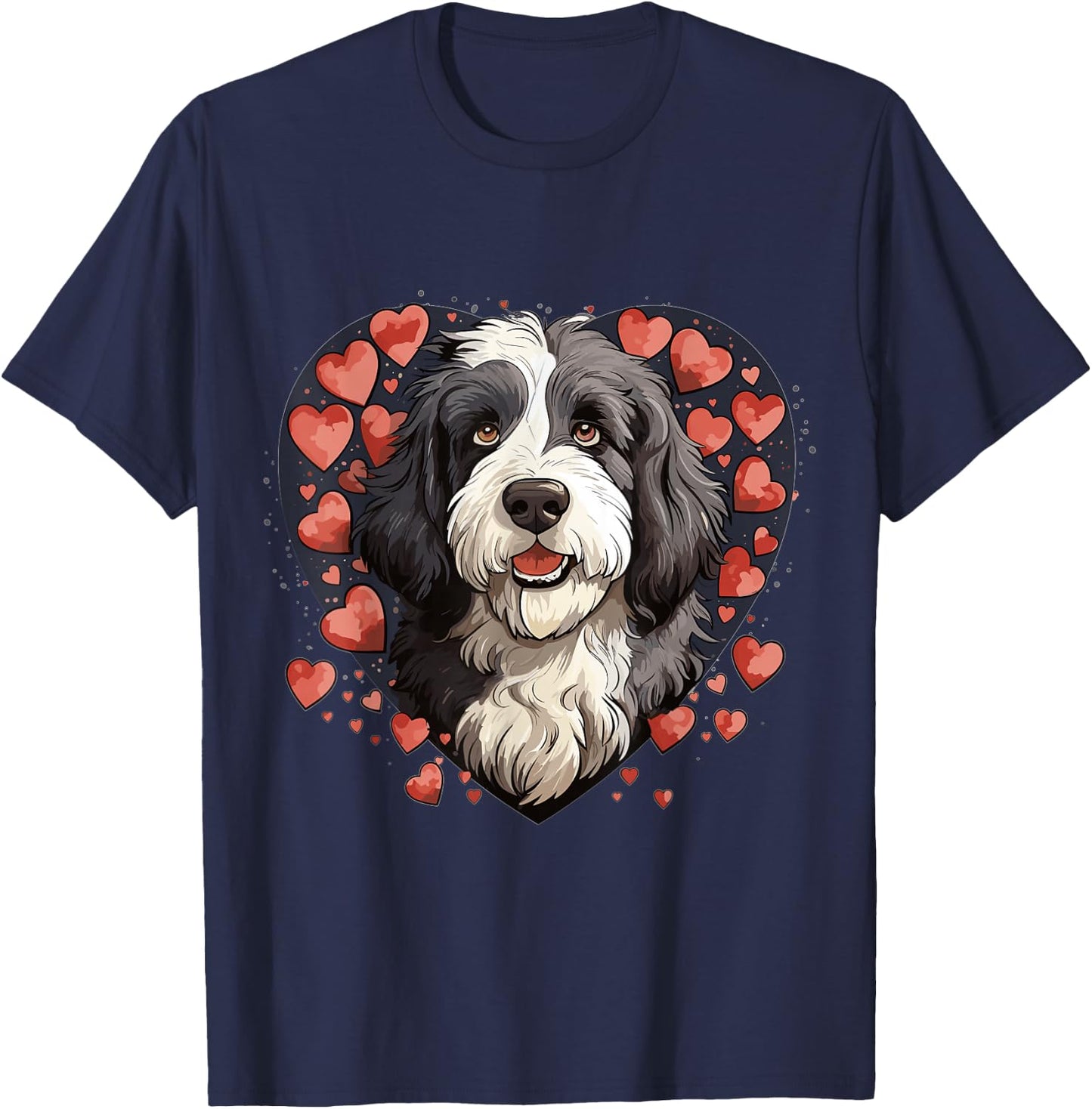 Bernedoodle Dog Breed Pet Cute Graphic with Hearts T-Shirt - T-Shirt | Navy