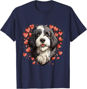 Bernedoodle Dog Breed Pet Cute Graphic with Hearts T-Shirt - T-Shirt | Navy