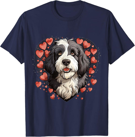 Bernedoodle Dog Breed Pet Cute Graphic with Hearts T-Shirt - T-Shirt | Navy