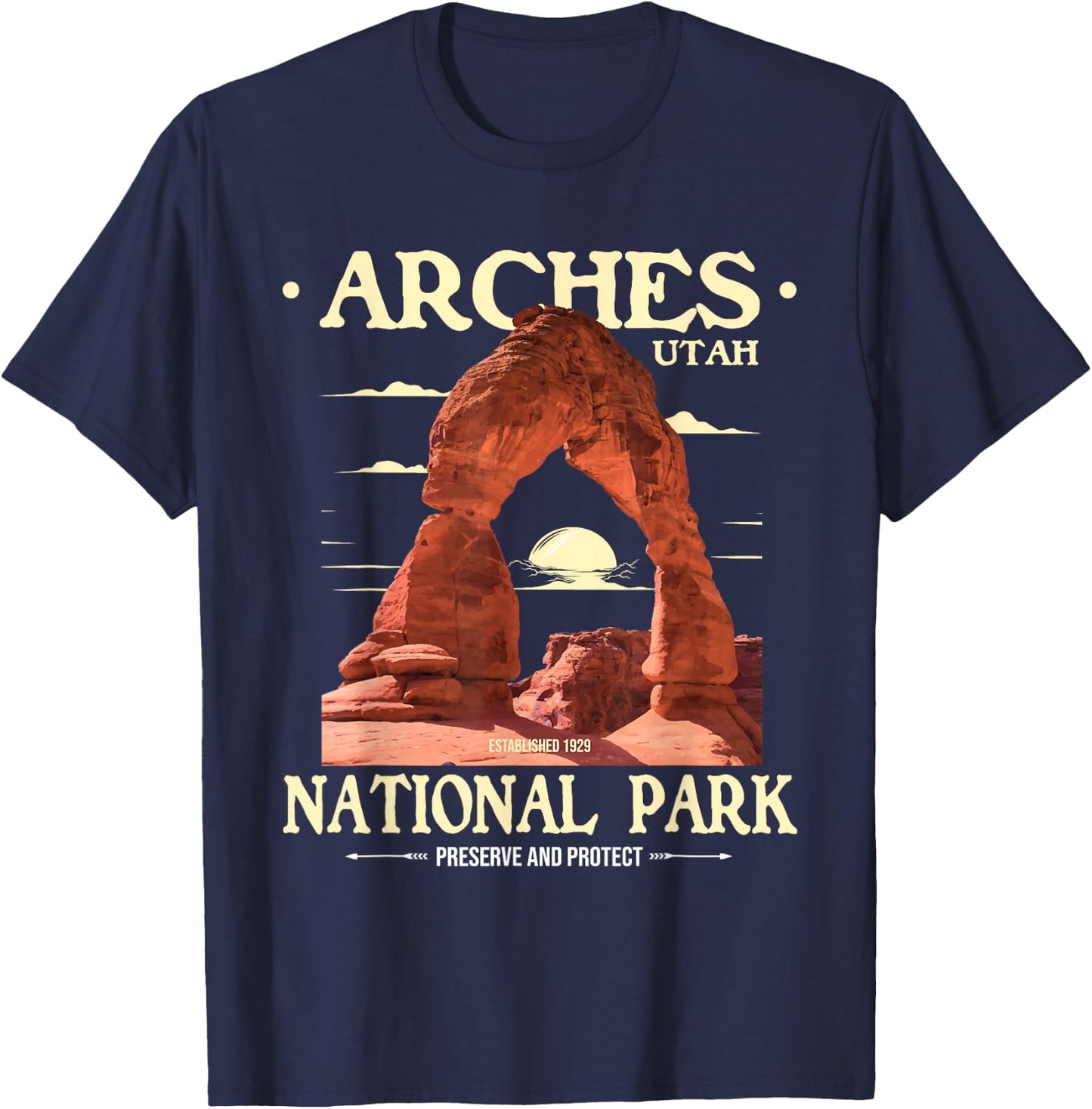 Arches National Park - Retro Hiking & Camping Lover T-Shirt - T-Shirt | Navy