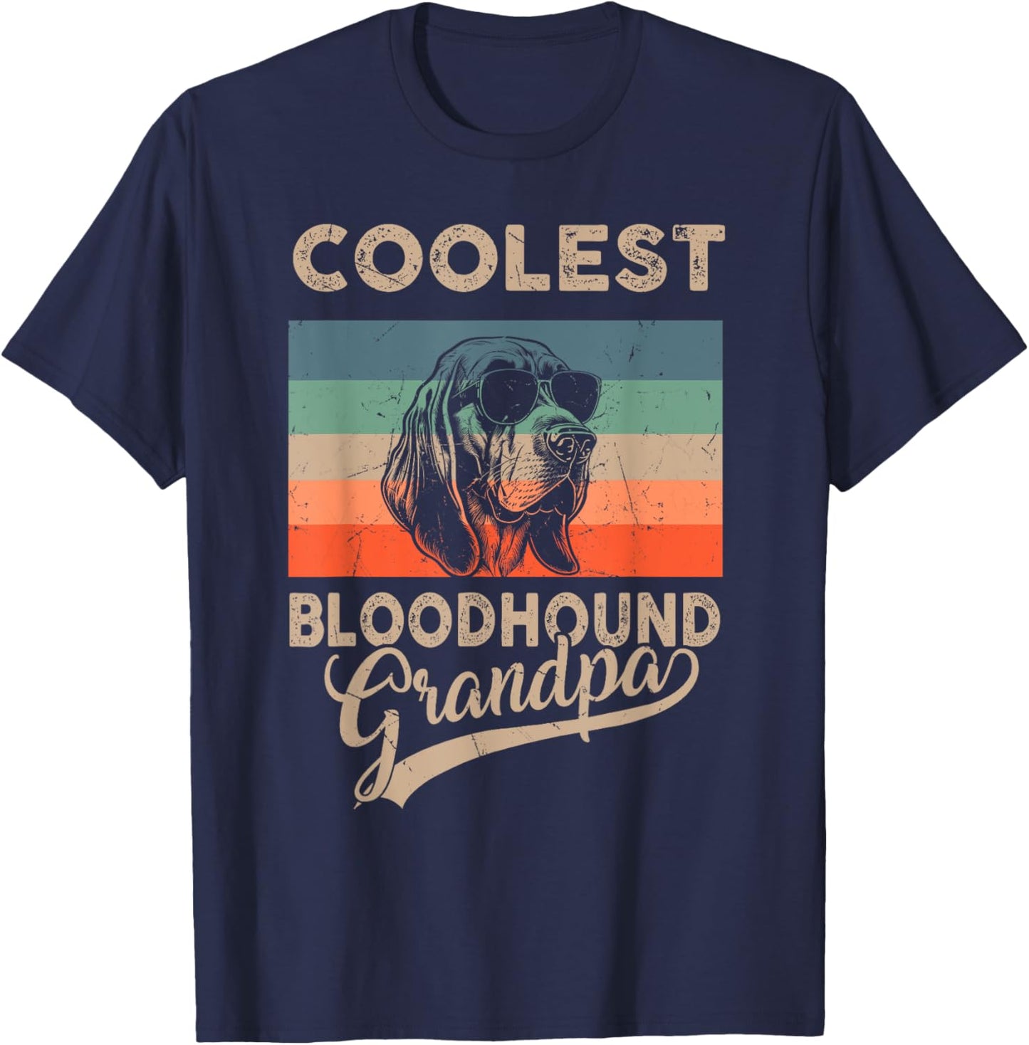Coolest Bloodhound Grandpa Gifts Dad Funny Dog Grandpa Retro Men Women Kids T-Shirt - T-Shirt | Navy