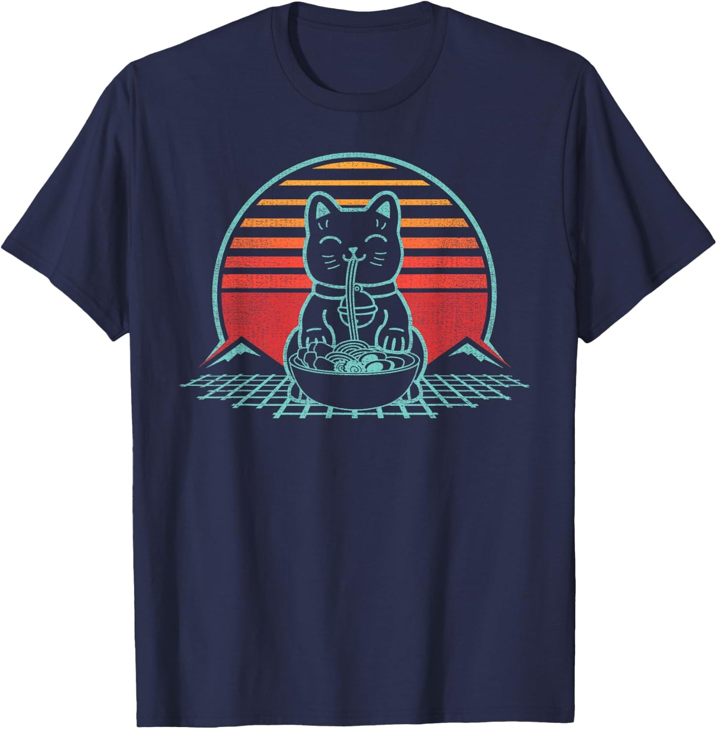 Anime Ramen Cat Retro Japanese Noodles Kawaii Funny T-Shirt - T-Shirt | Navy