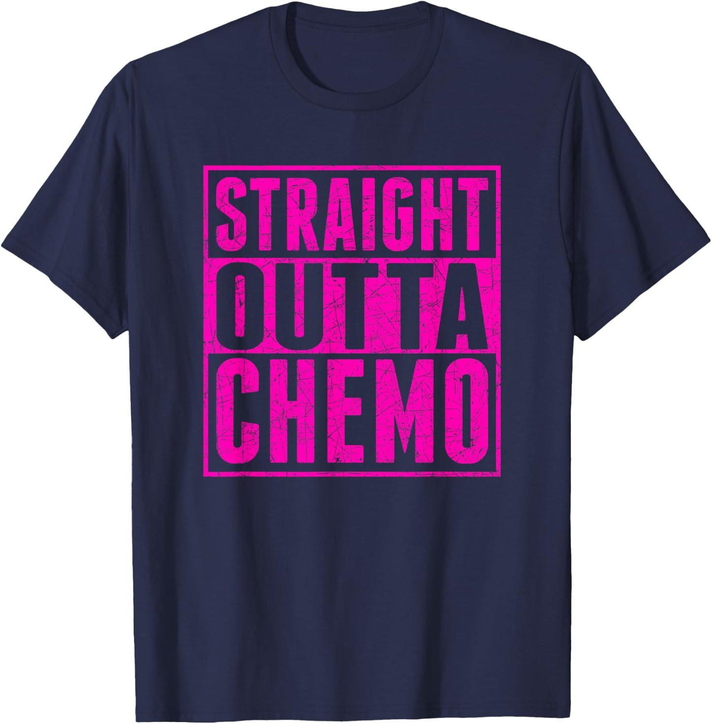 Straight Outta Chemo Breast Cancer Awareness T-Shirt - T-Shirt | Navy