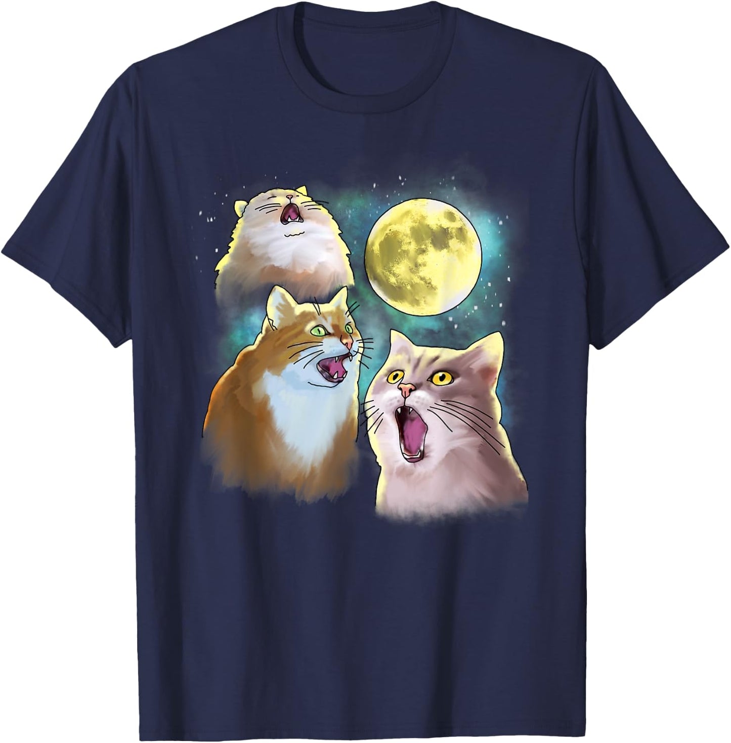 Three Cat Moon 3 Wolfs Funny Parody Women Kids T-Shirt - T-Shirt | Navy