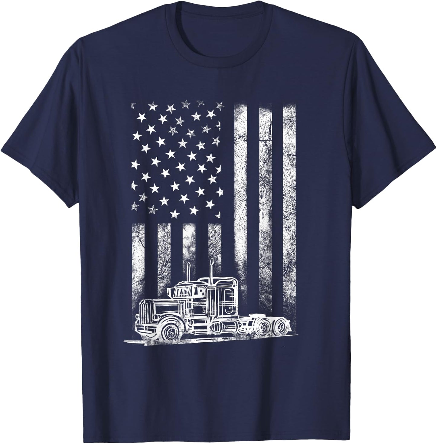 Truck Driver American Flag Trucker Vintage Men Women Gift Small T-Shirt - T-Shirt | Navy