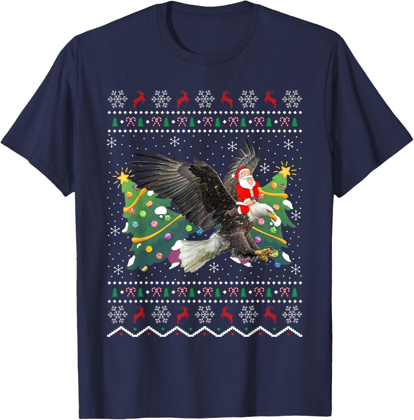 Eagle Lover Gift Ugly Santa Riding Eagle Christmas T-Shirt - T-Shirt | Navy