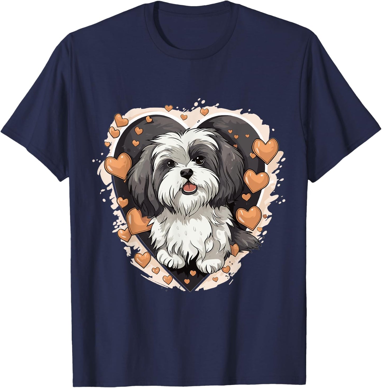 Havanese Dog Breed Pet Cute Graphic with Hearts T-Shirt - T-Shirt | Navy