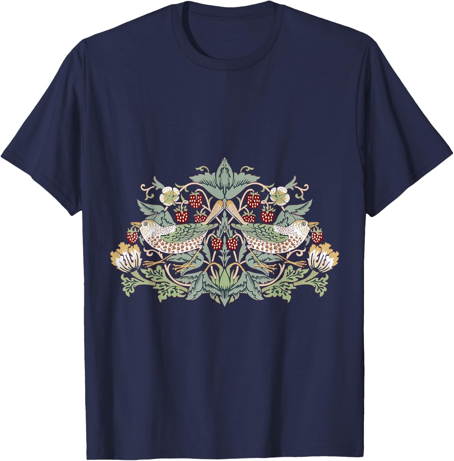 Pixelchicken William Morris Strawberry Thief Bird , Small T-Shirt - T-Shirt | Navy