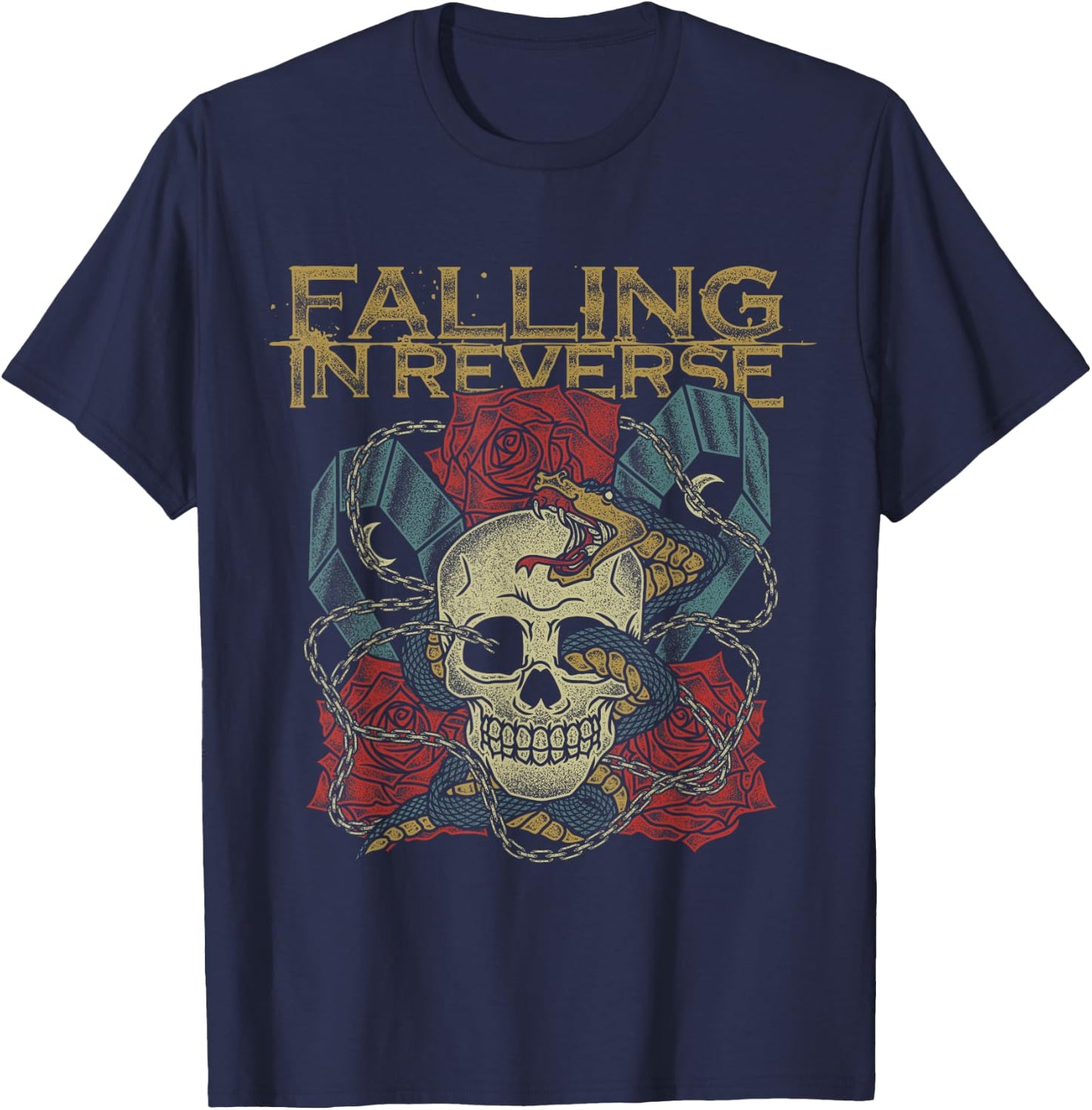 Falling In Reverse - Official Merchandise - Death , Black, -Adults, Short Sleeve T-Shirt - T-Shirt | Navy