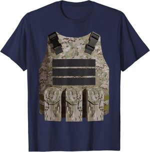 Faux Bulletproof Vest Gamer Costume Desert Camo version T-Shirt - T-Shirt | Navy