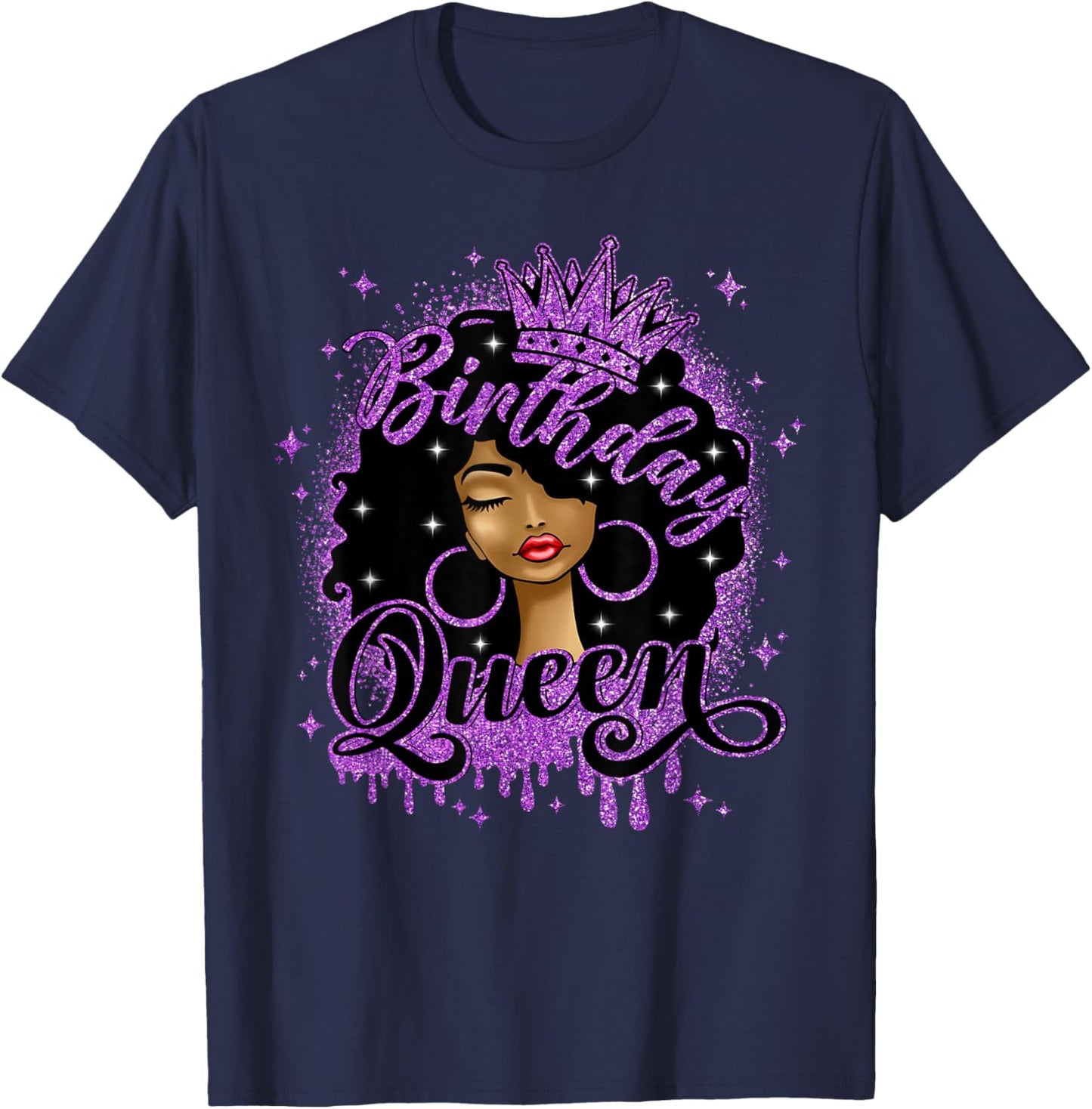 Birthday Queen Curly Afro Black Women It's My Birthday T-Shirt - T-Shirt | Navy