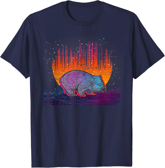 Backpacker Aussie Animal Outback Australia Vaporwave Wombat T-Shirt - T-Shirt | Navy