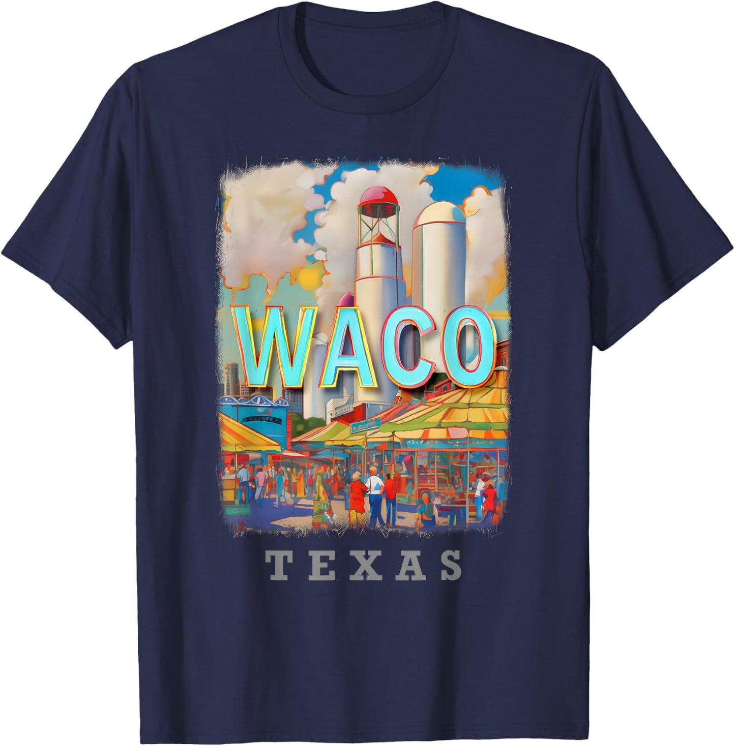 Waco Texas TX Magnolia Silos SD884 T-Shirt - T-Shirt | Navy