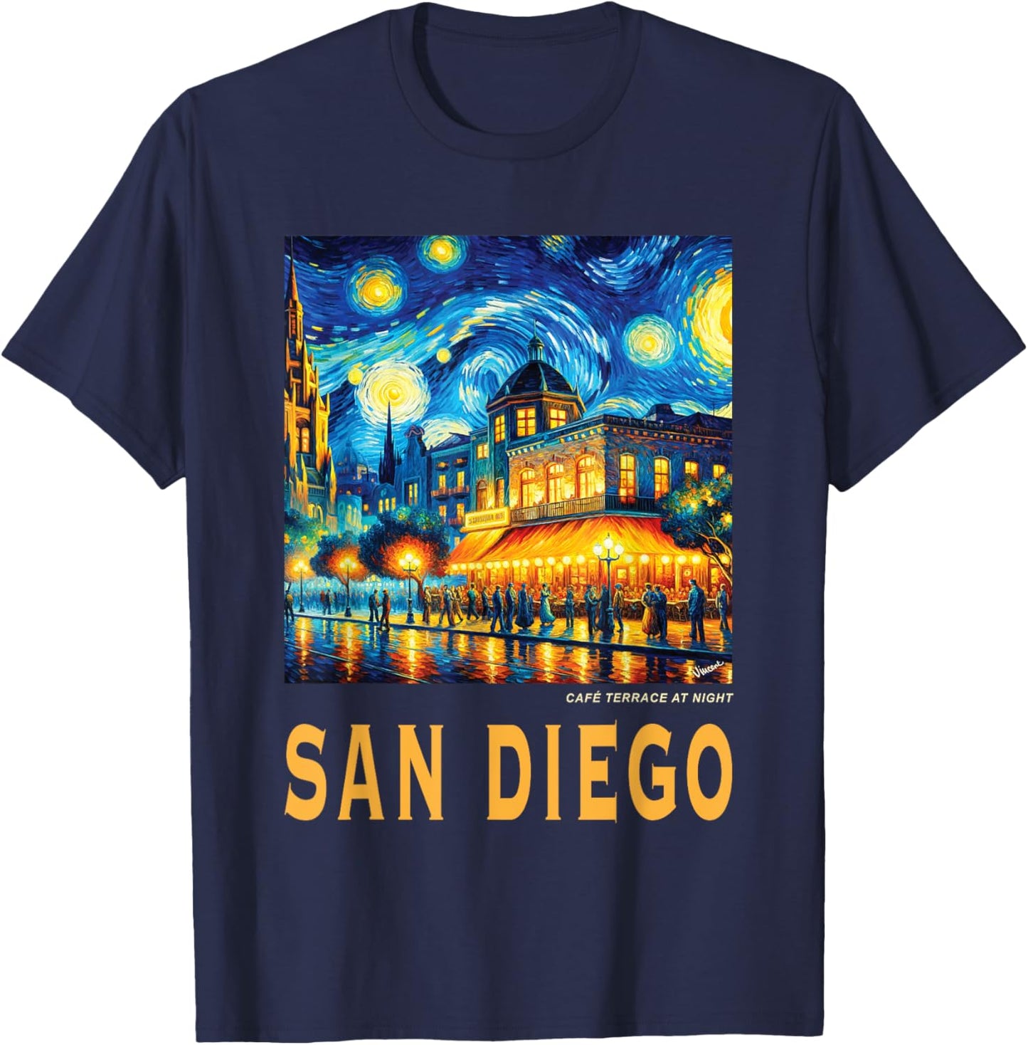 San Diego City California, Van Gogh Inspired T-Shirt - T-Shirt | Navy