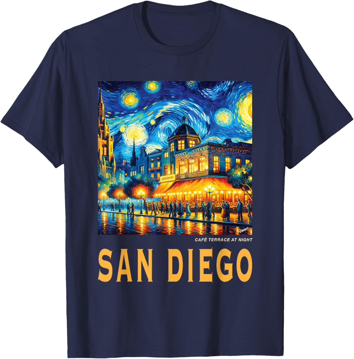 San Diego City California, Van Gogh Inspired T-Shirt - T-Shirt | Navy