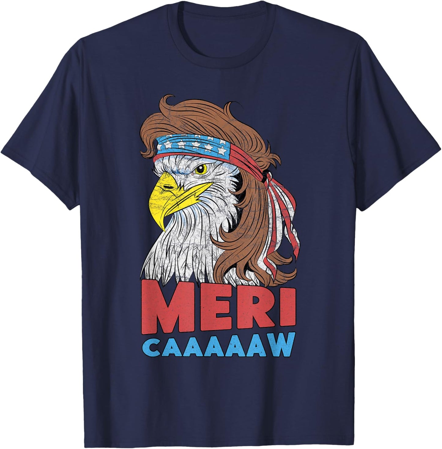 meri-caaaaaw - Eagle Mullet 4th Of July USA American Flag T-Shirt - T-Shirt | Navy