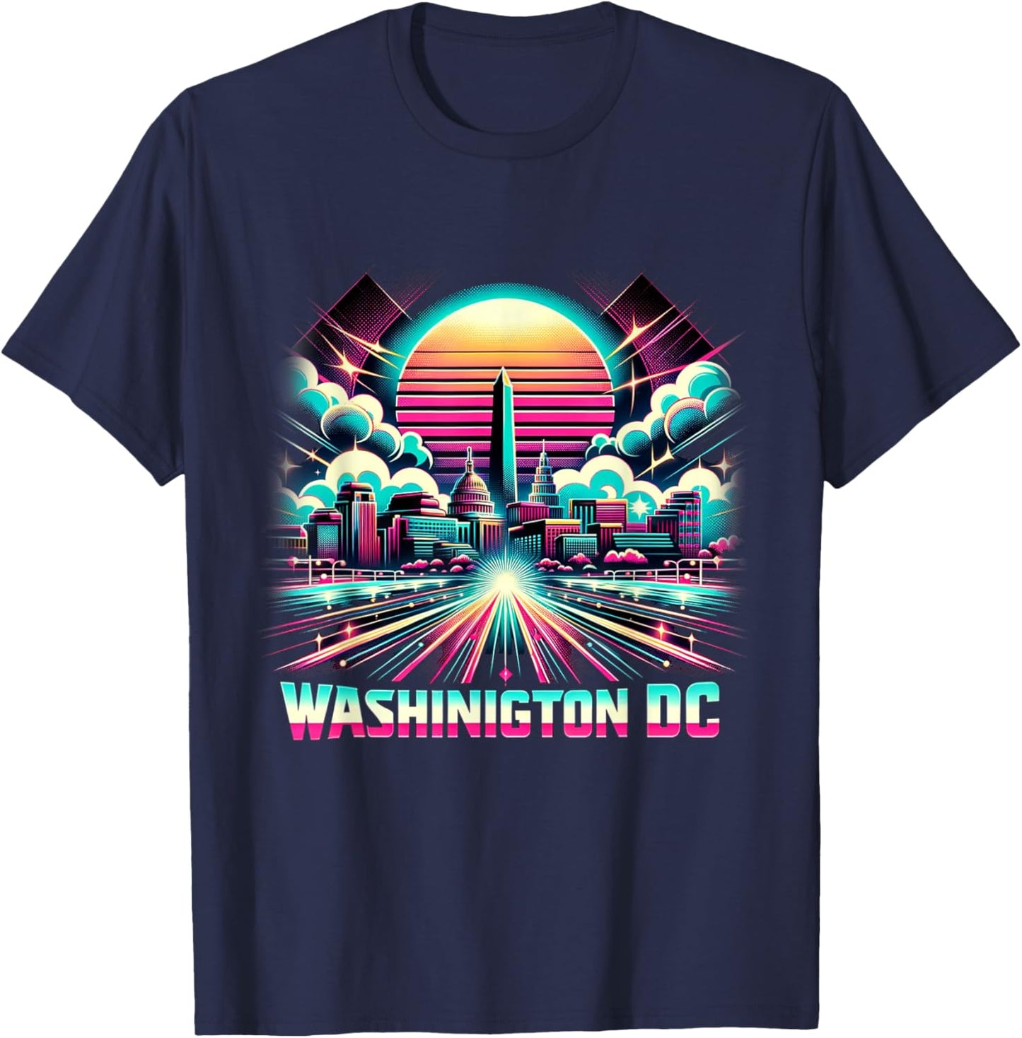 Washington DC Skyline Shirt 90s Retro US Capitol Souvenirs T-Shirt - T-Shirt | Navy