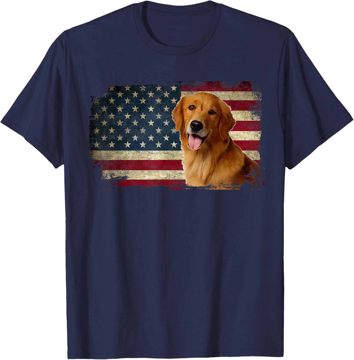 Golden Retriever American Flag Patriotic Dog Lover T-Shirt - T-Shirt | Navy