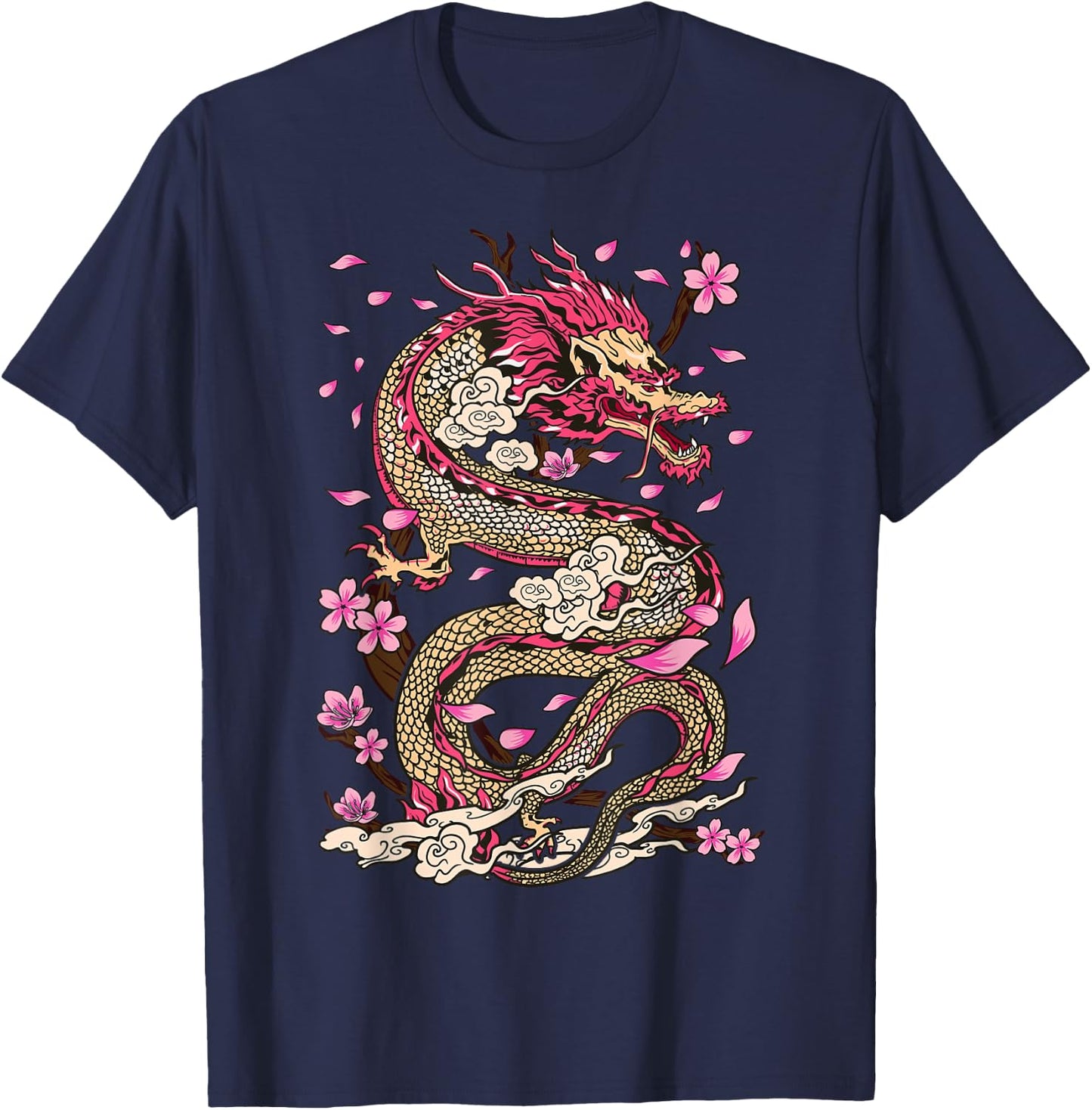 Dragon Japanese Mythology Sakura Japanese Dragon T-Shirt - T-Shirt | Navy