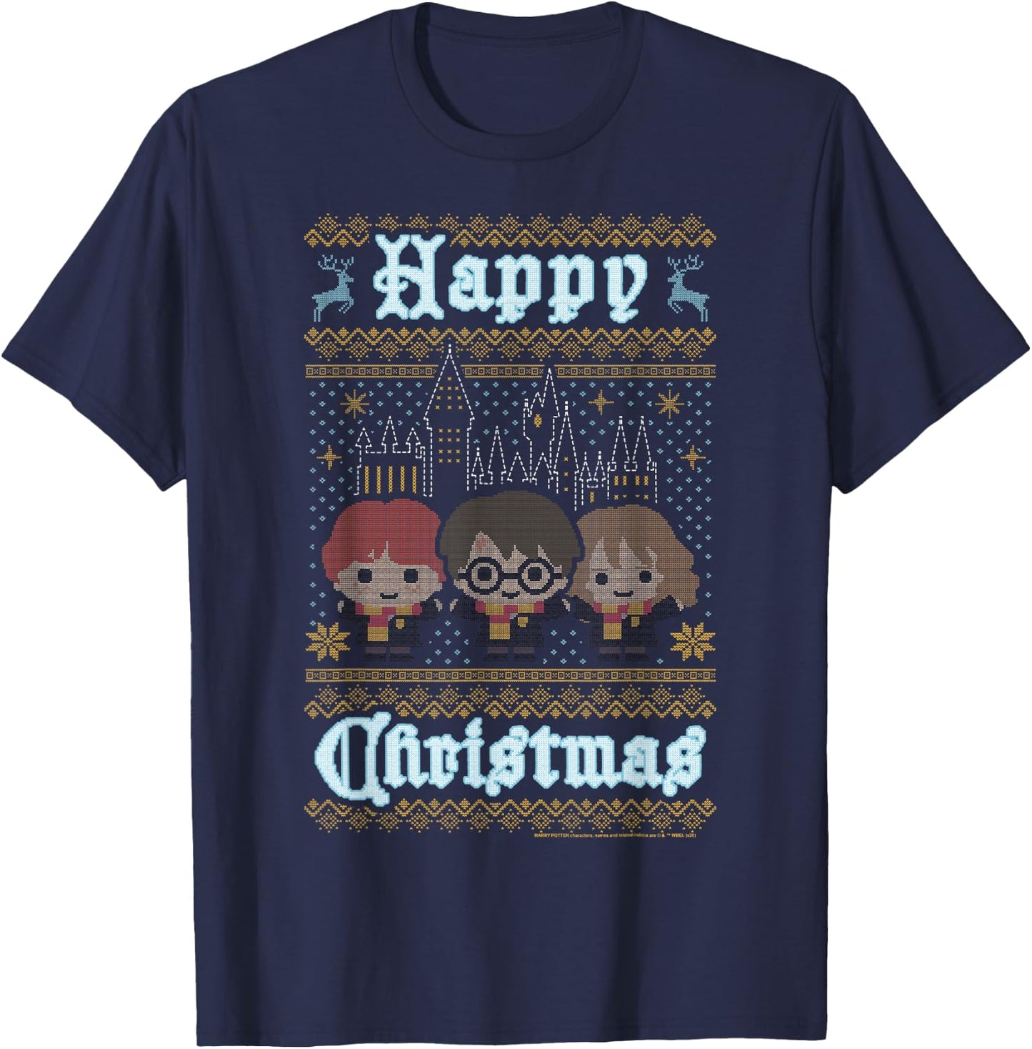 Harry Potter Happy Christmas Chibi Ugly Sweater T-Shirt - T-Shirt | Navy