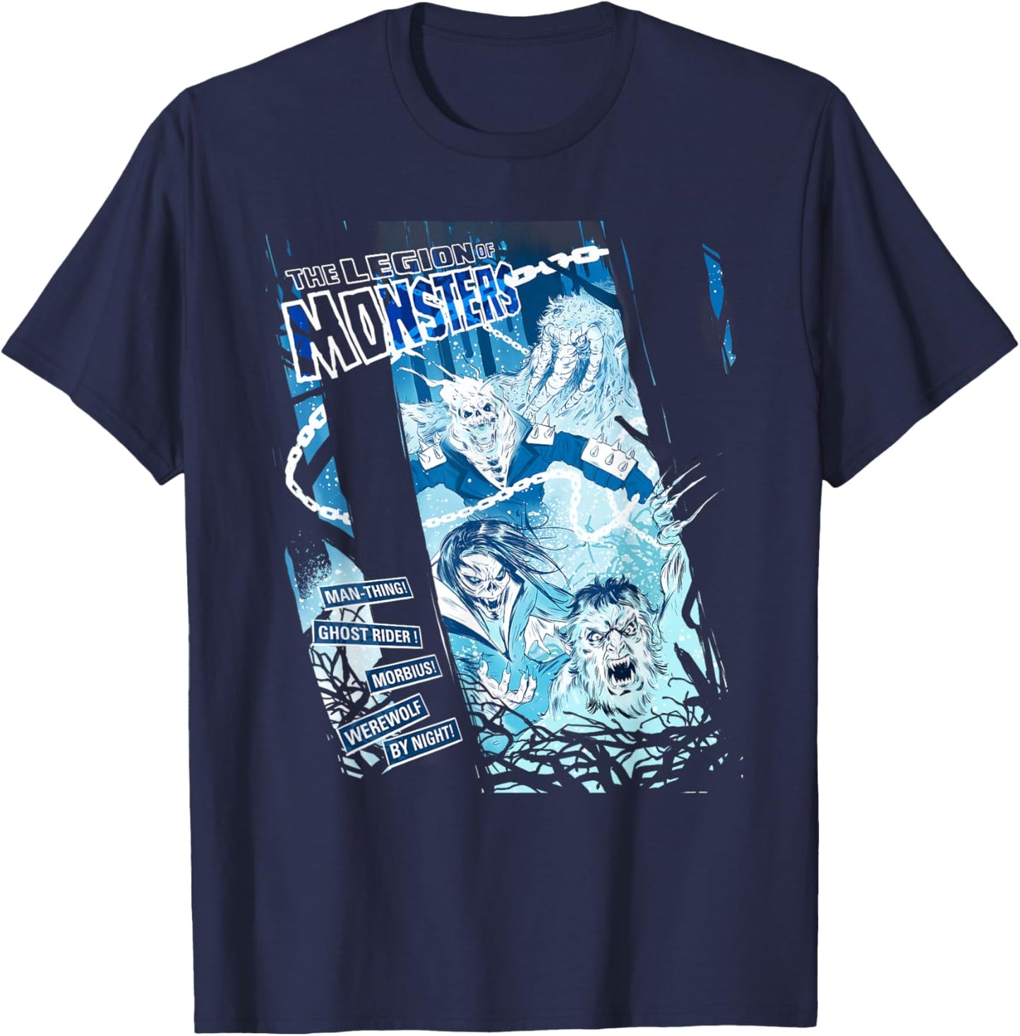Marvel Legion of Monsters Ghost Rider Man-Thing Morbius Team T-Shirt - T-Shirt | Navy