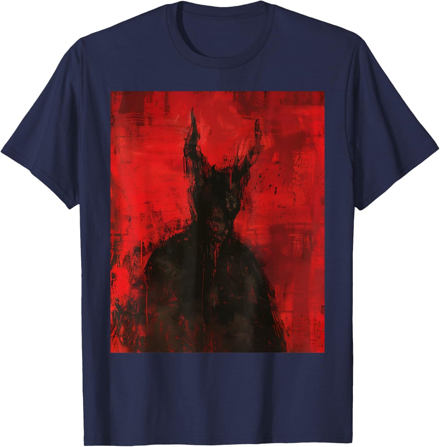 Red Demon Satan Baphomet Horror Art Goth Dark Hell Occult T-Shirt - T-Shirt | Navy