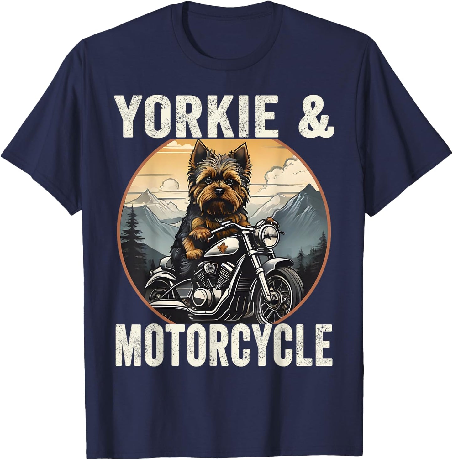 Yorkie And Motorcycle Dog Lovers Funny Motor Rides Dad Mom Women T-Shirt - T-Shirt | Navy