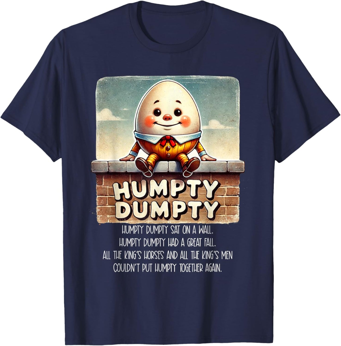 Humpty Dumpty Kids Nursery Rhyme Retro Humpty Dumpty Poem T-Shirt - T-Shirt | Navy
