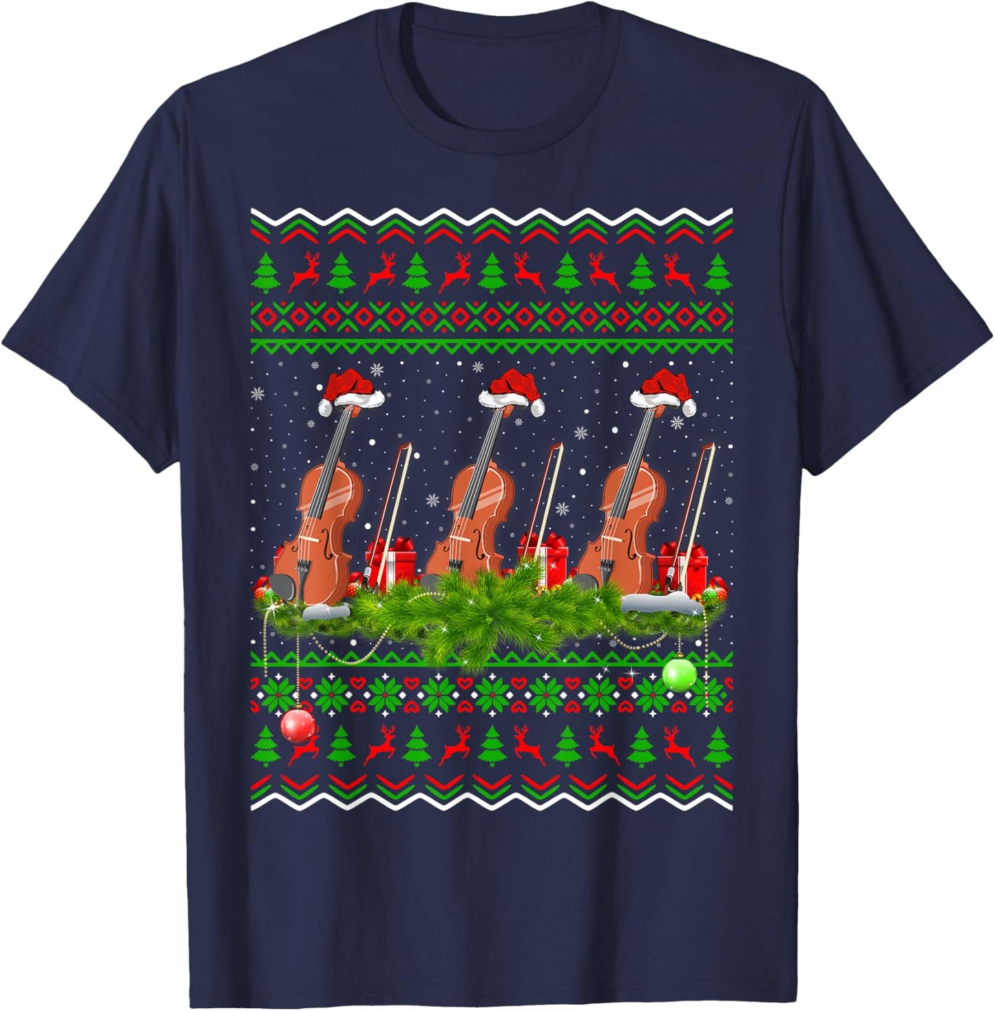 Violin Music Lover Xmas Gift Ugly Christmas Violin T-Shirt - T-Shirt | Navy
