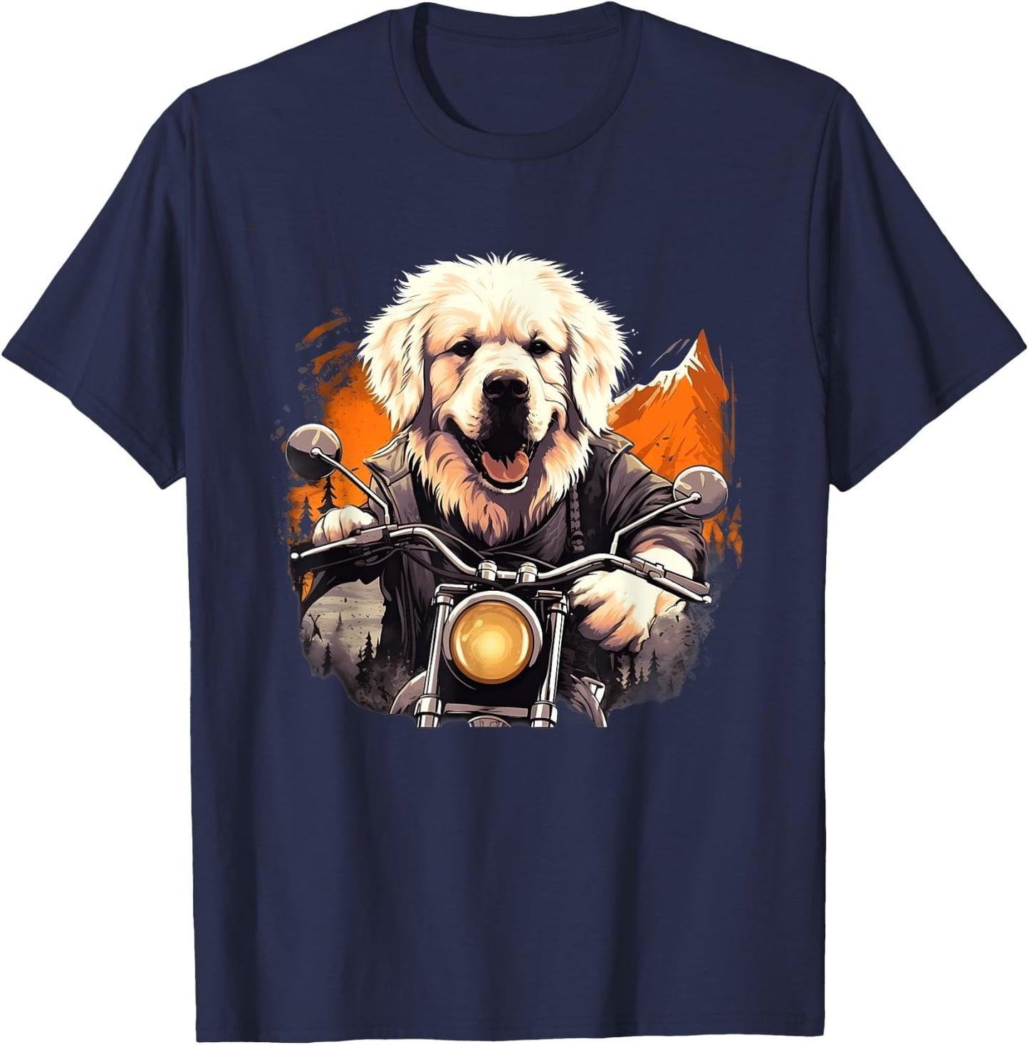 Biker Great Pyrenees Dog Riding Motorbike T-Shirt - T-Shirt | Navy