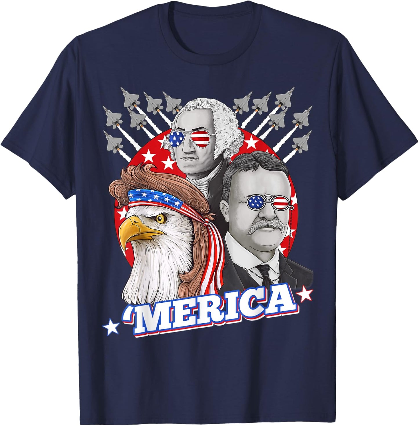 Washington Roosevelt Bald Eagle 4th Of July Patriotic Merica Kids Men T-Shirt - T-Shirt | Navy