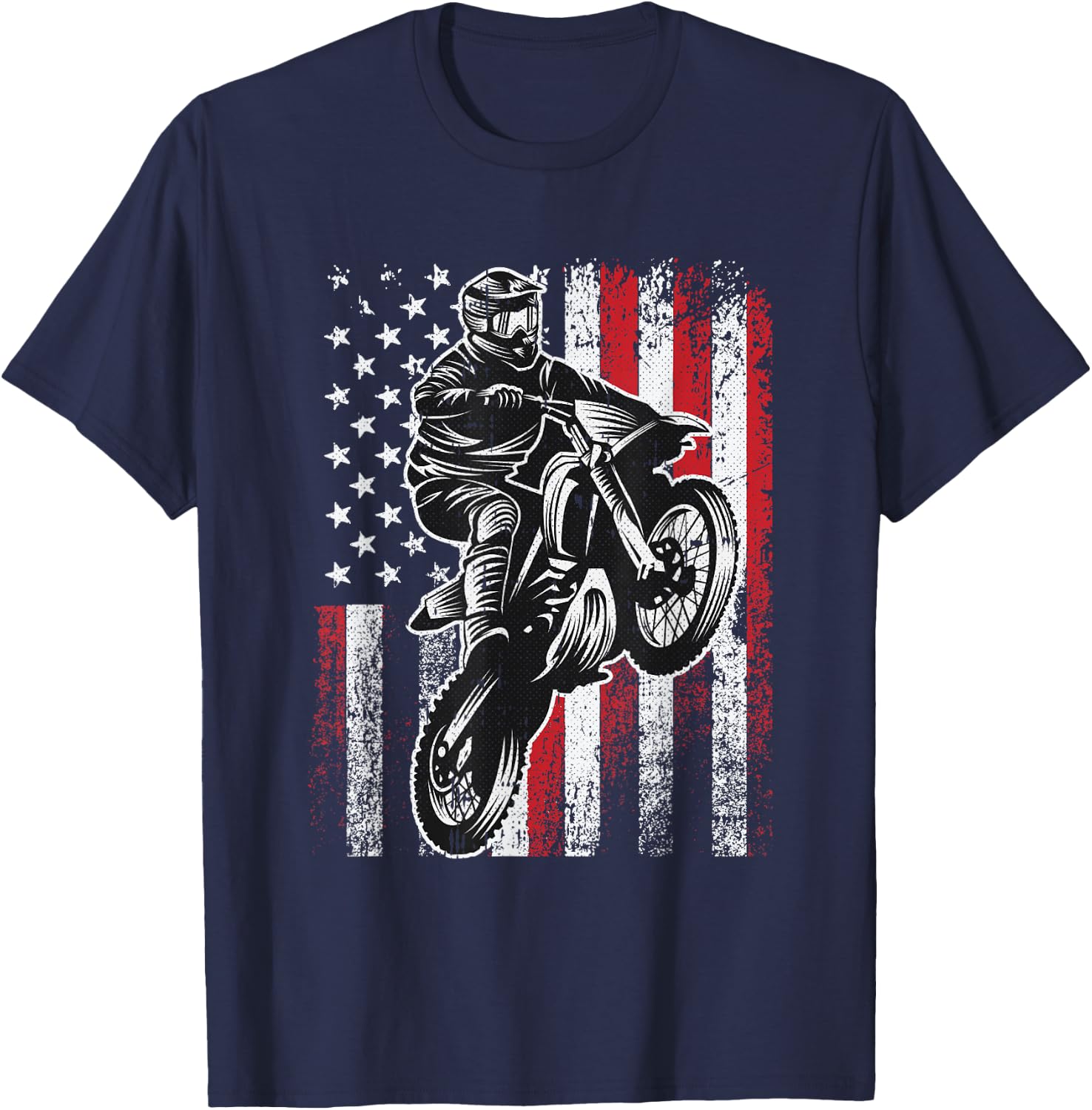Motocross 4th Of July Cool Dirt-Bike American Flag Patriotic T-Shirt - T-Shirt | Navy