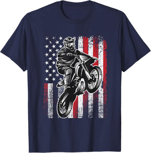 Motocross 4th Of July Cool Dirt-Bike American Flag Patriotic T-Shirt - T-Shirt | Navy