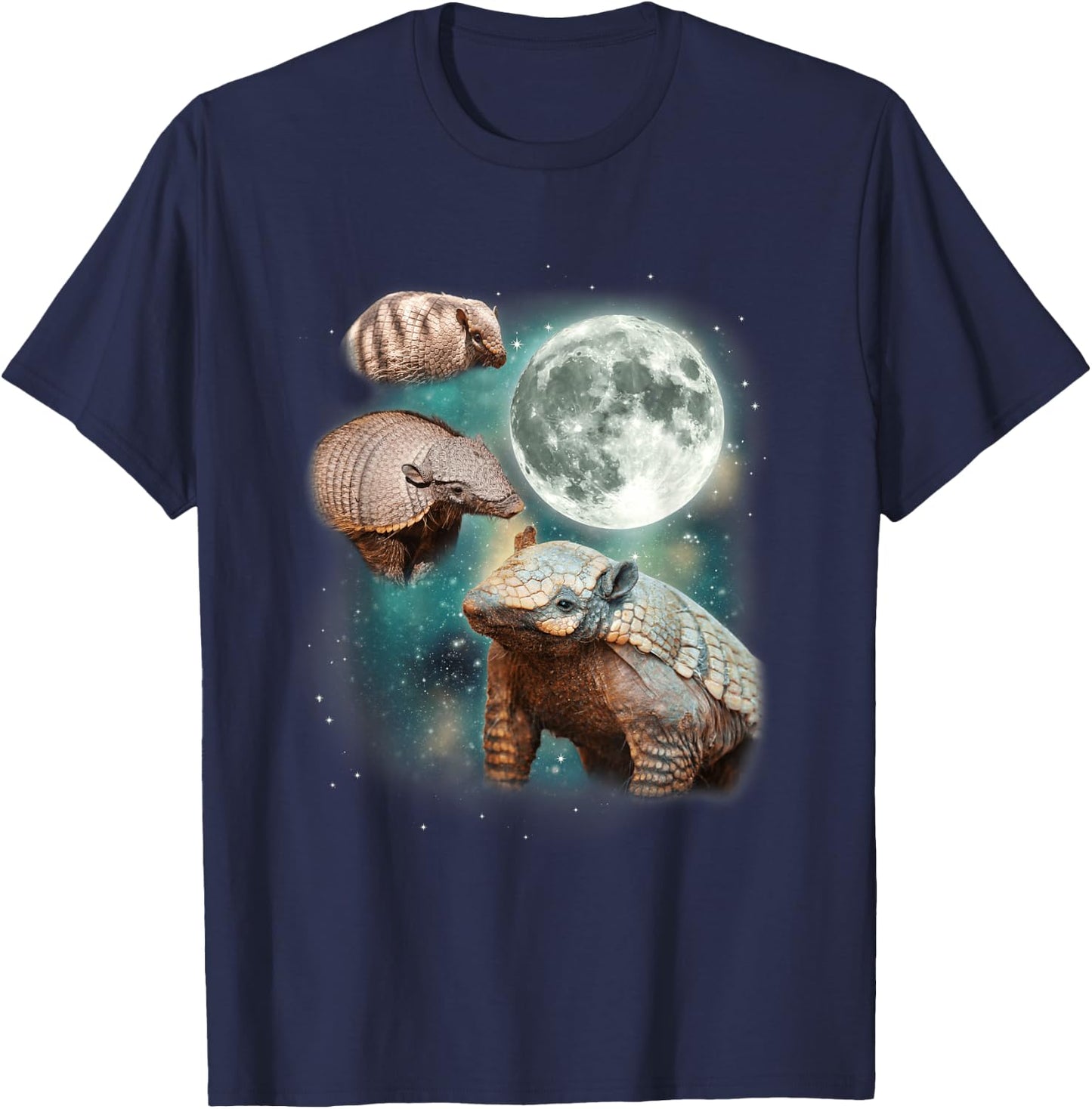 Three Armadillo Moon | 3 Cute Armadillos Magical Animal Meme T-Shirt - T-Shirt | Navy