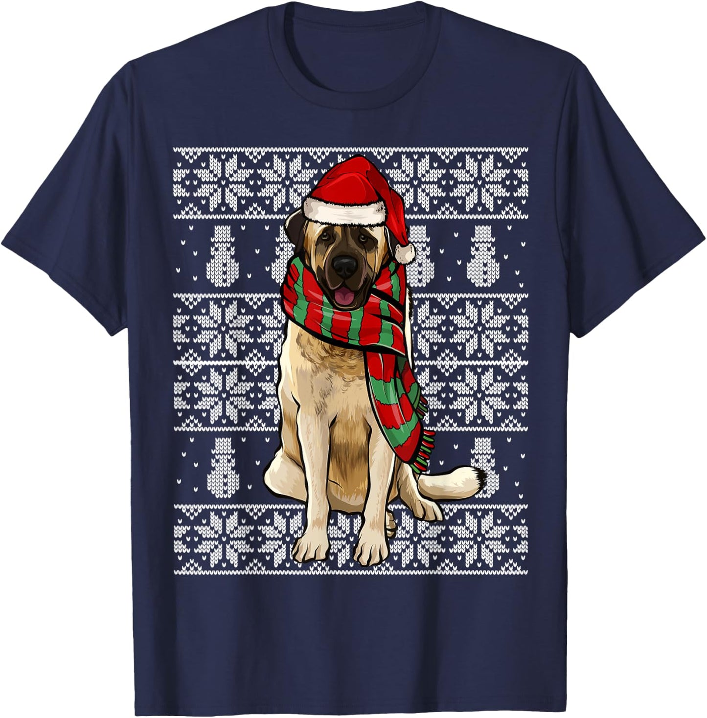 Santa Hat Xmas Anatolian Shepherd Dog Ugly Christmas T-Shirt - T-Shirt | Navy