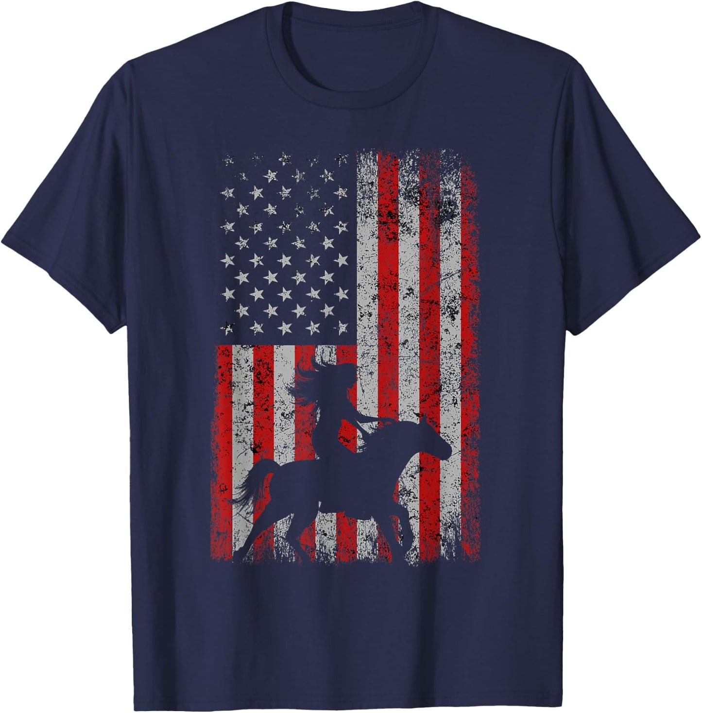 AMERICAN FLAG Cowboy Women Gift Horseback Equestrian Horse T-Shirt - T-Shirt | Navy