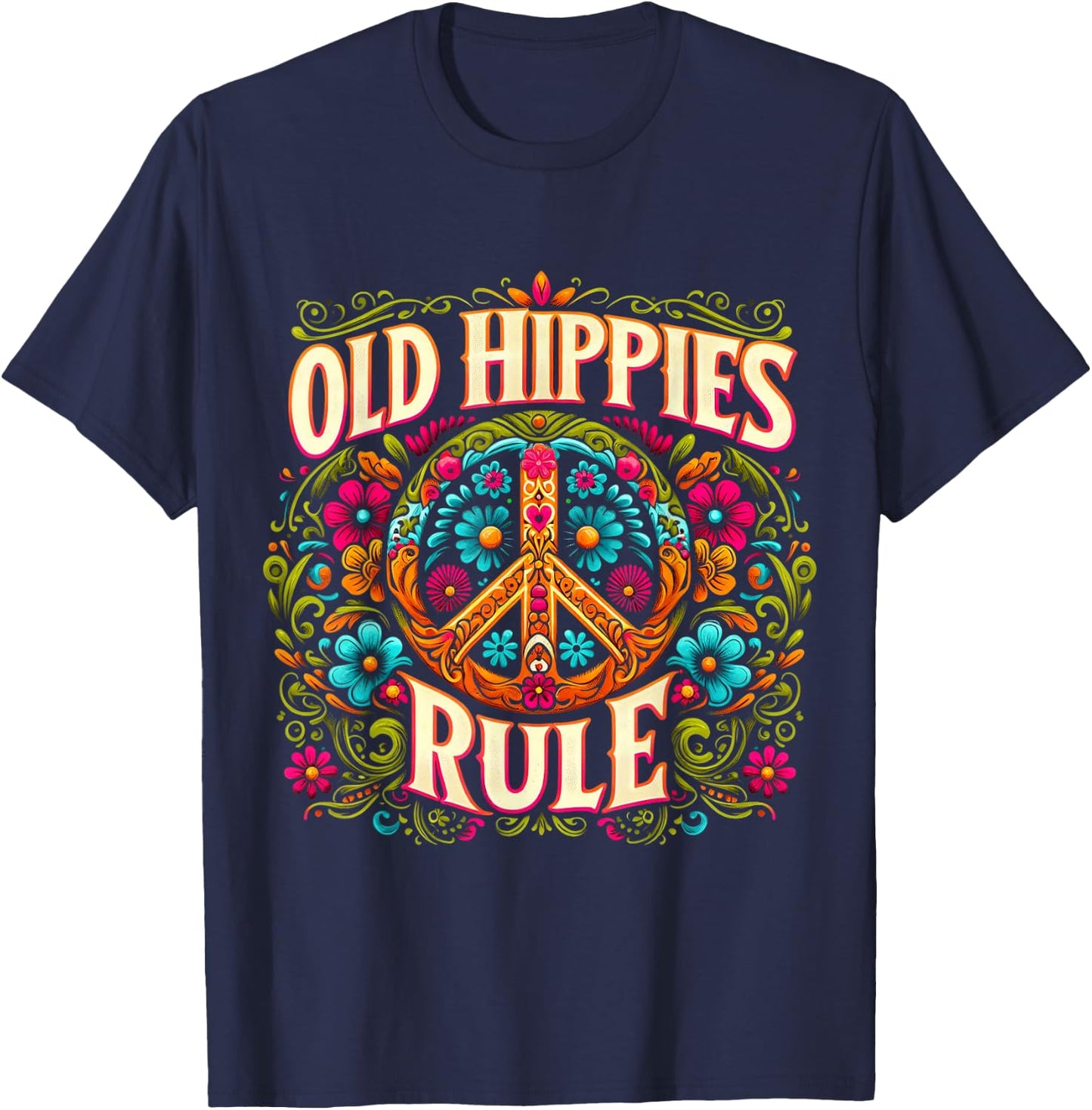 Vintage Old Hippies Rule - Retro 60s 70s Hippie Costume T-Shirt - T-Shirt | Navy