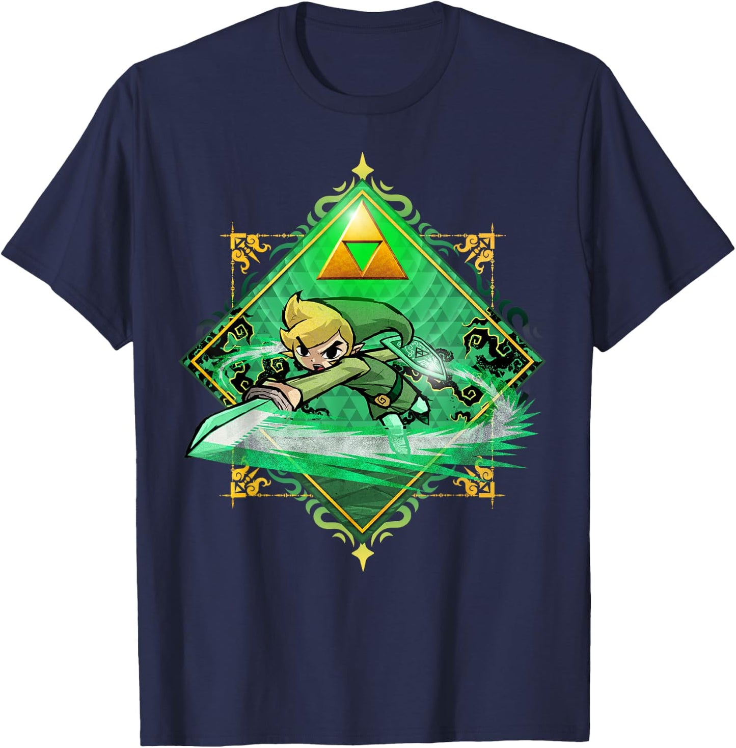 The Legend of Zelda: The Wind Waker Link Gold Sword Badge T-Shirt - T-Shirt | Navy