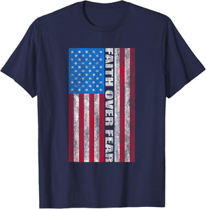 Faith Over Fear Vintage USA Flag Women Kids Men T-Shirt - T-Shirt | Navy