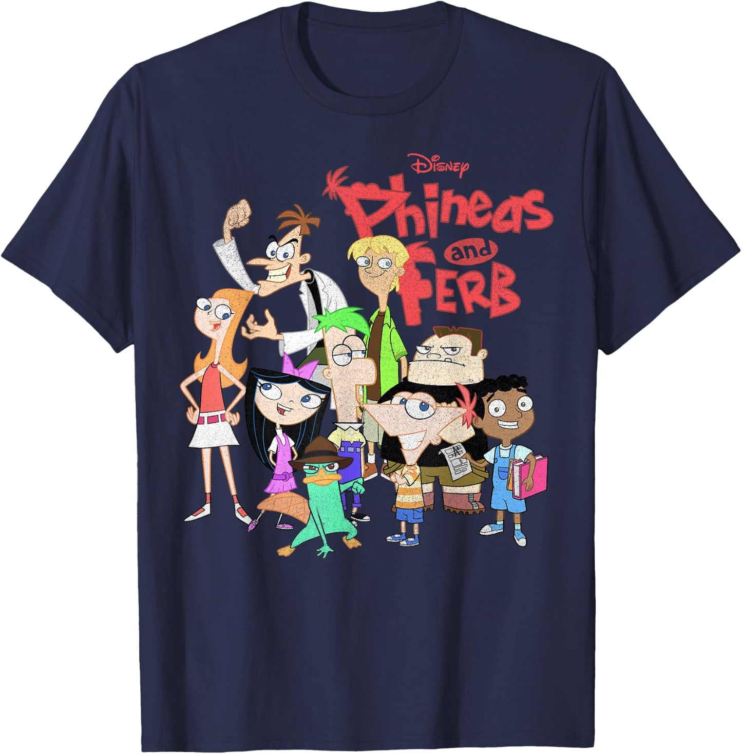 Disney Phineas and Ferb The Group Logo Small T-Shirt - T-Shirt | Navy