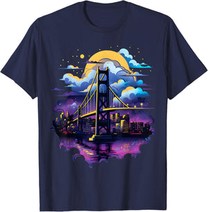 SF Bay Bridge San Francisco City California Fog City Line T-Shirt - T-Shirt | Navy