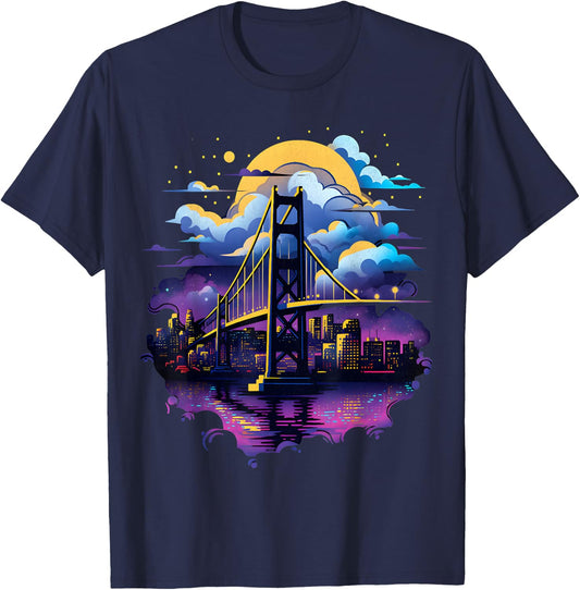 SF Bay Bridge San Francisco City California Fog City Line T-Shirt - T-Shirt | Navy